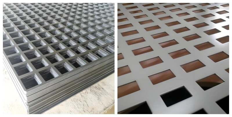 Chapas perforadas con perforaciones cuadradas y rectangulares