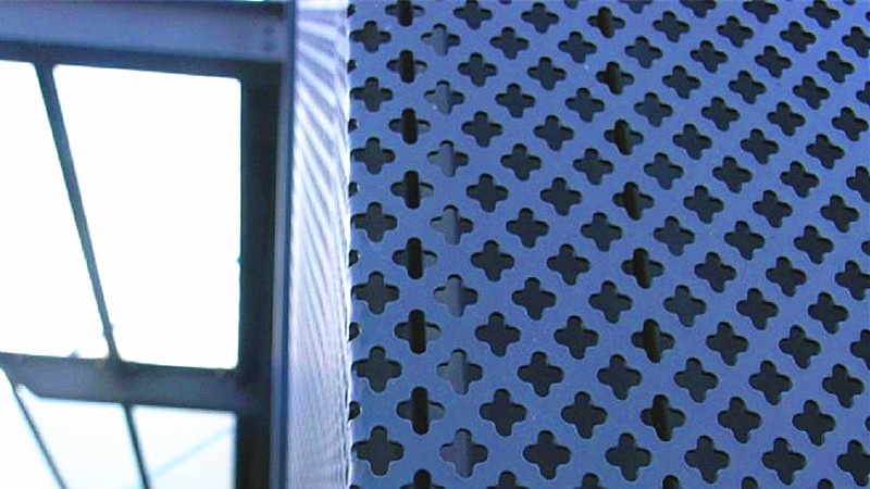 Powder-coated perforated metal sheet for building façades