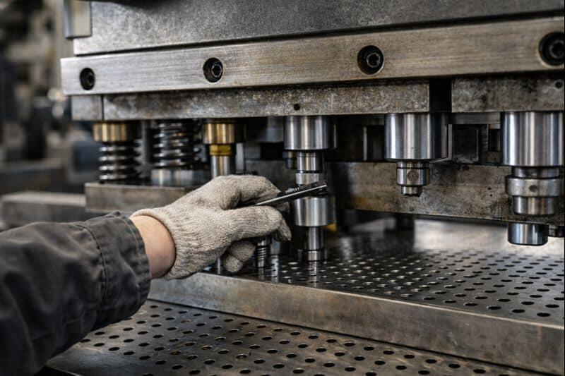 穿孔板生產線顯示沖床和模具的調整