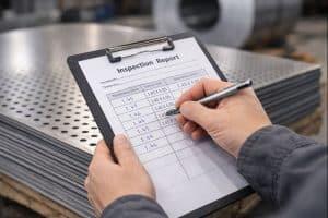 QC技術者がコイルの板厚を測定