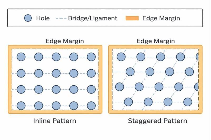 Схематическое изображение диаметра, шага и расположения отверстий